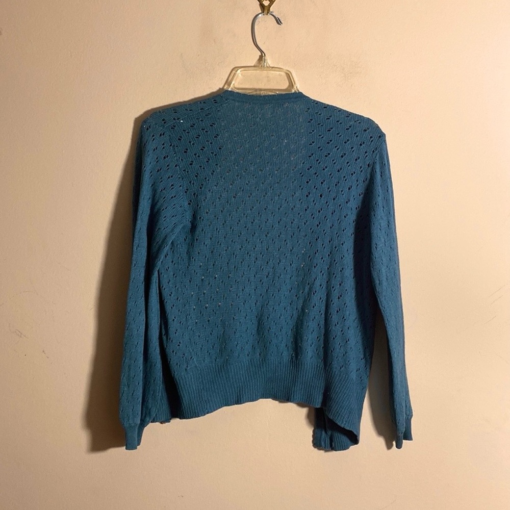 Vintage Cerulean Blue Eyelet Knit Cardigan - Picture 2 of 4